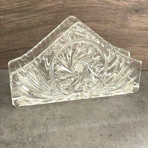 Vintage Pressed Clear Crystal Glass Napkins Letters Papers Holder Unbranded
